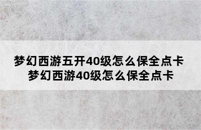 梦幻西游五开40级怎么保全点卡 梦幻西游40级怎么保全点卡